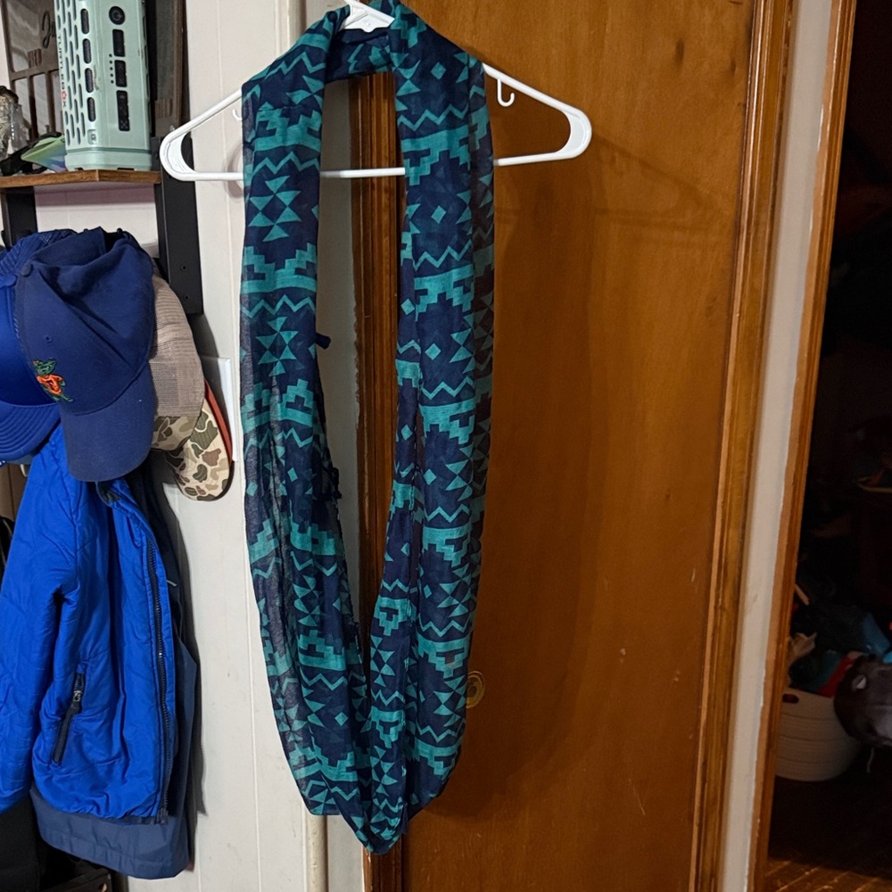 Geometric Blue and Green Scarf